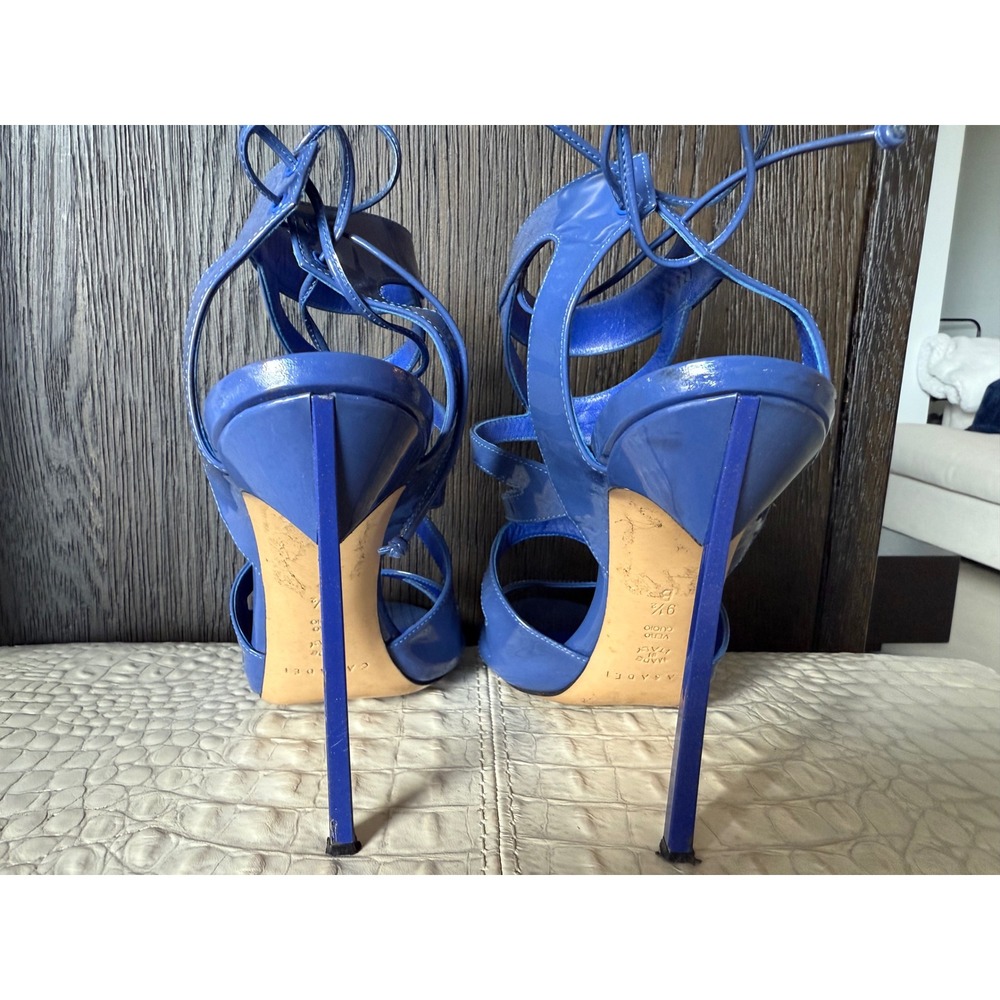 Casadei Women Blue‎ Patent Leather Gladiator Lace Up Stiletto Heels 9.5 B Italy - Picture 4 of 12
